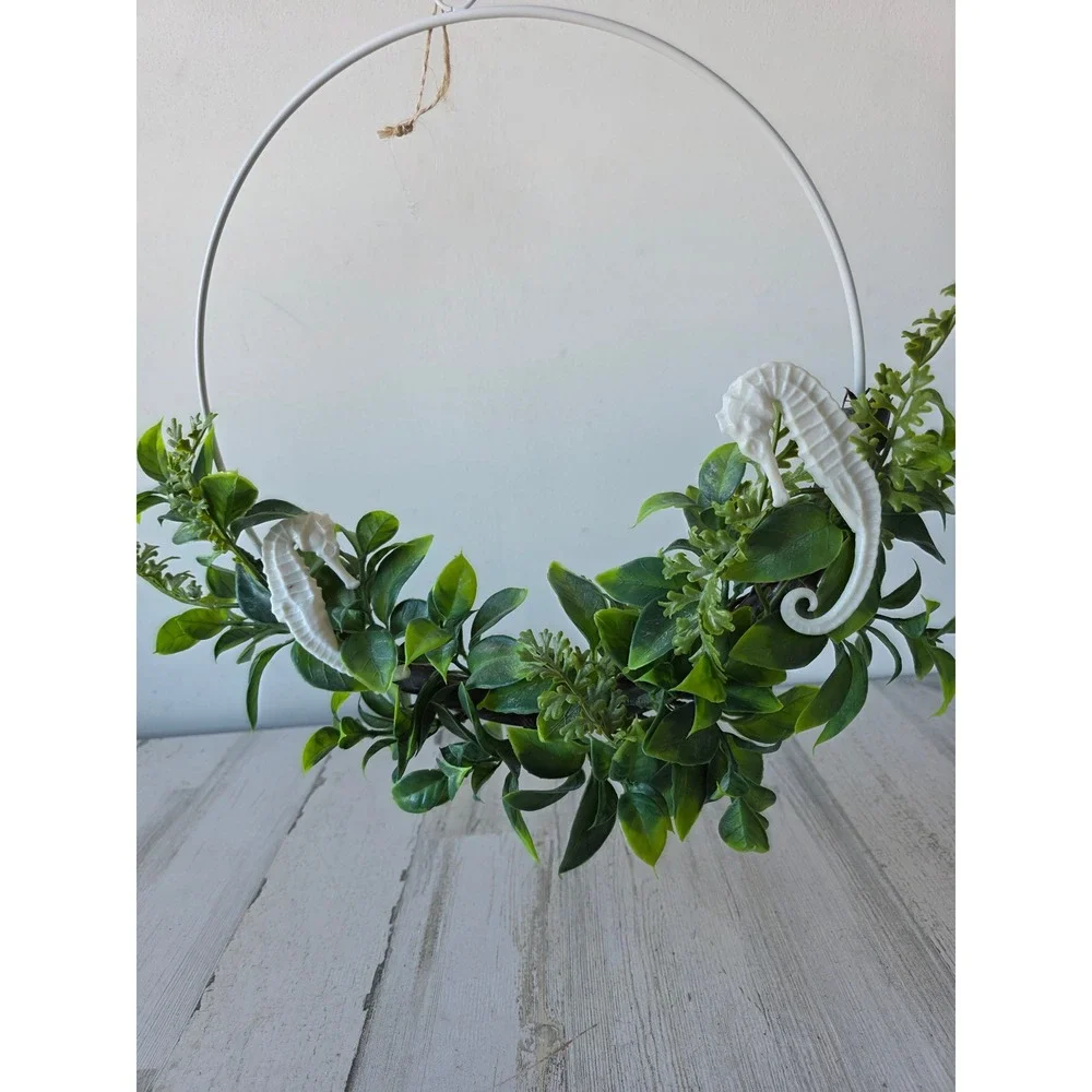Seahorse plant hanging Beach bathroom decor white green shabby chic unique